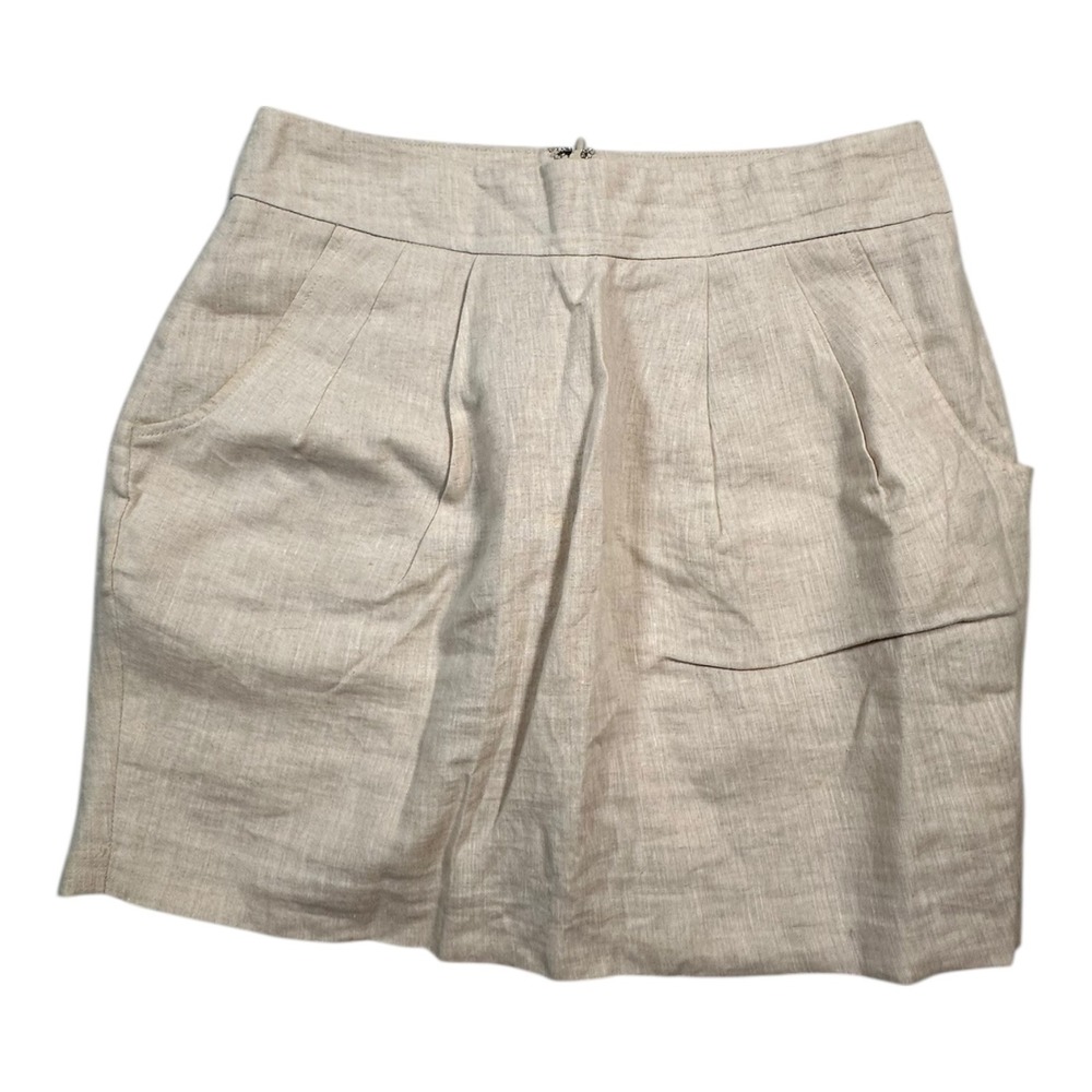 Forever 21 Linen Blend Skirt Natural Beige‎ Pleated Waist Zip Closure Women's M